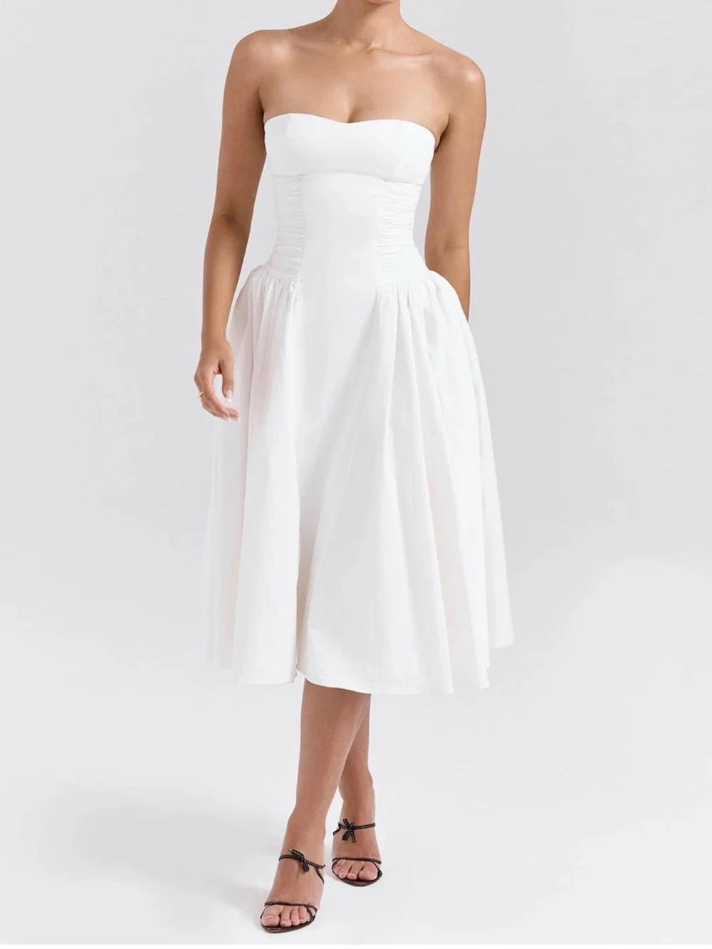 HOUSE OF CB Georgiana White Cotton Strapless Midi Sundress Size XS NWOT